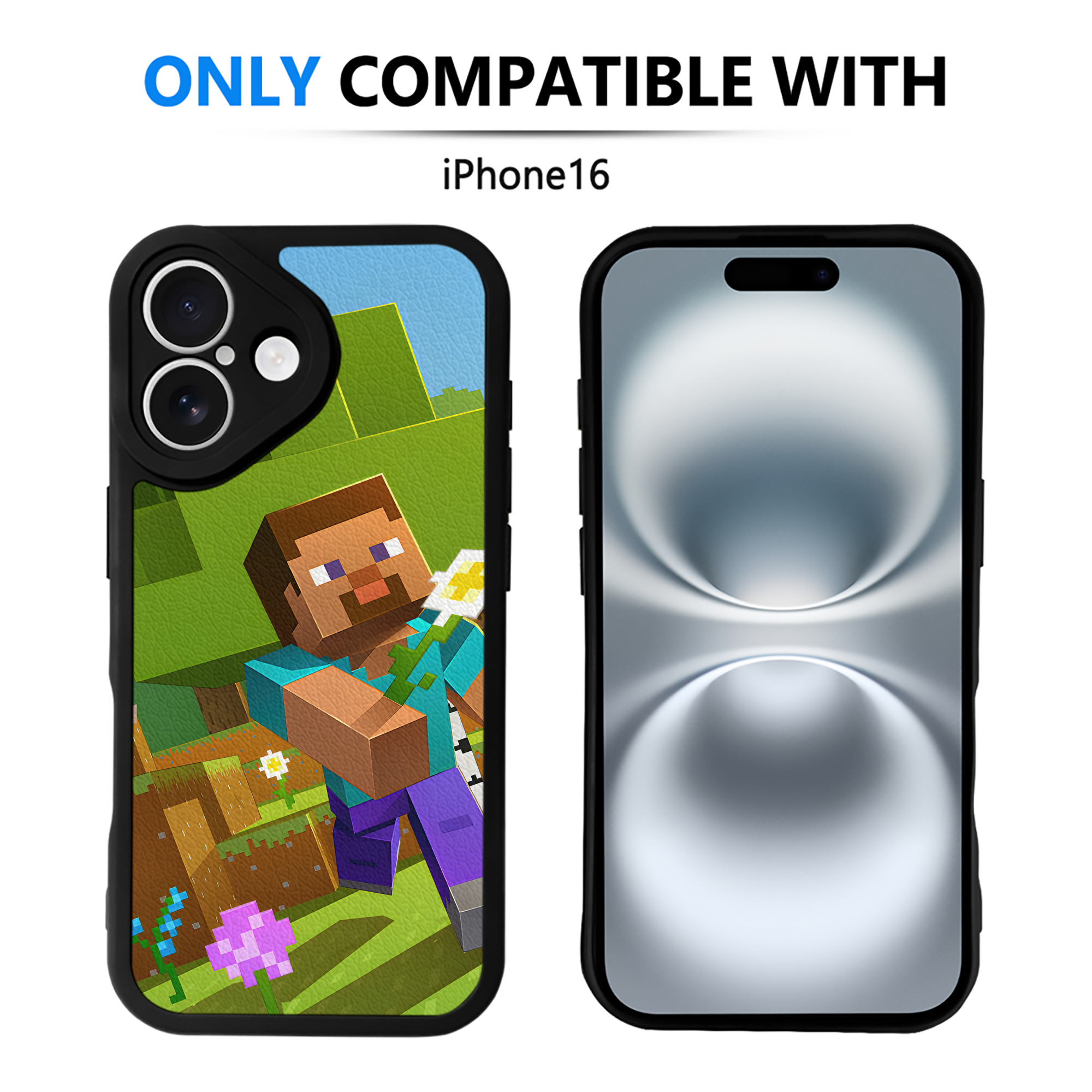 （画像用） マインクラフト ブロックの世界 Minecraft MC Block world 【iPhone 16シリーズ対応】シリコンスマホケース（レザー調） 材質：シリコン